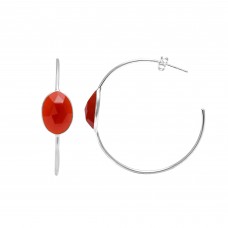 Natural Carnelian 12x10mm Oval Hoop gemstone earring 